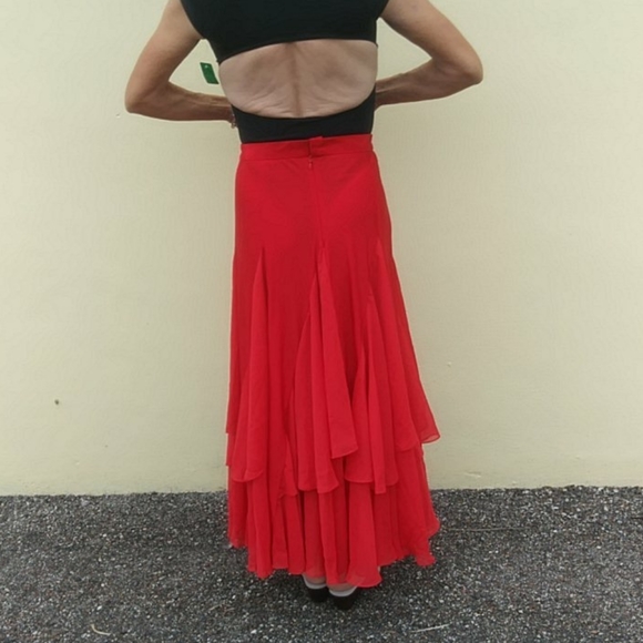 Very Fine Red Long Practice Skirt for Ballroom - Picture 6 of 8
